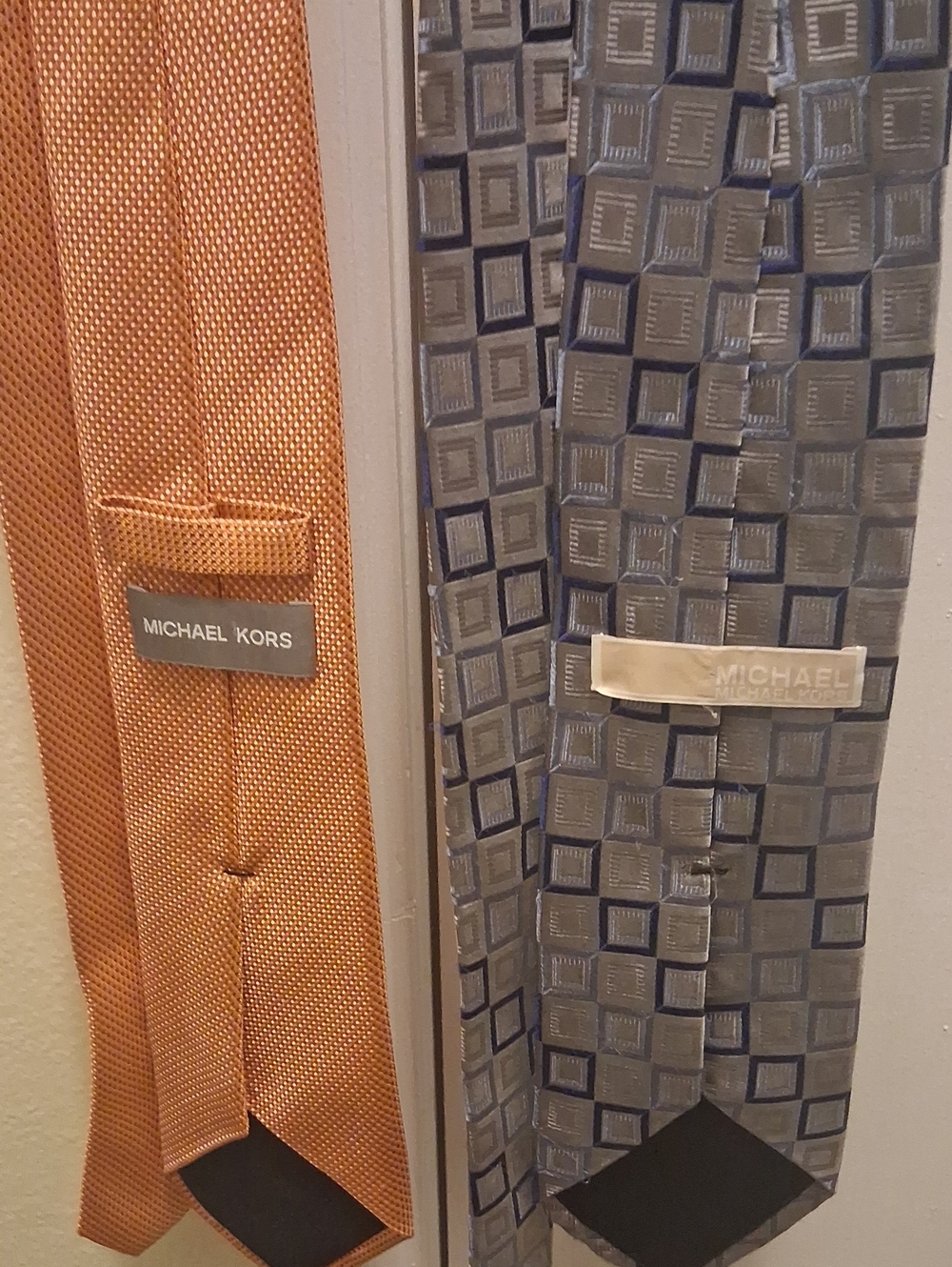Michael Kors Orange Textured Tie and Gray Geometric Silk Tie
